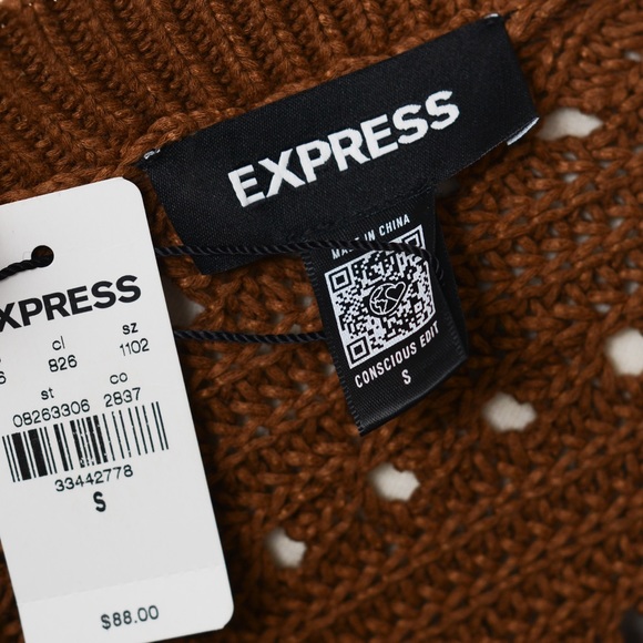 NEW Express Open Stitch Double V-Neck Dolman Sleeve Brown Sweater - Picture 8 of 10